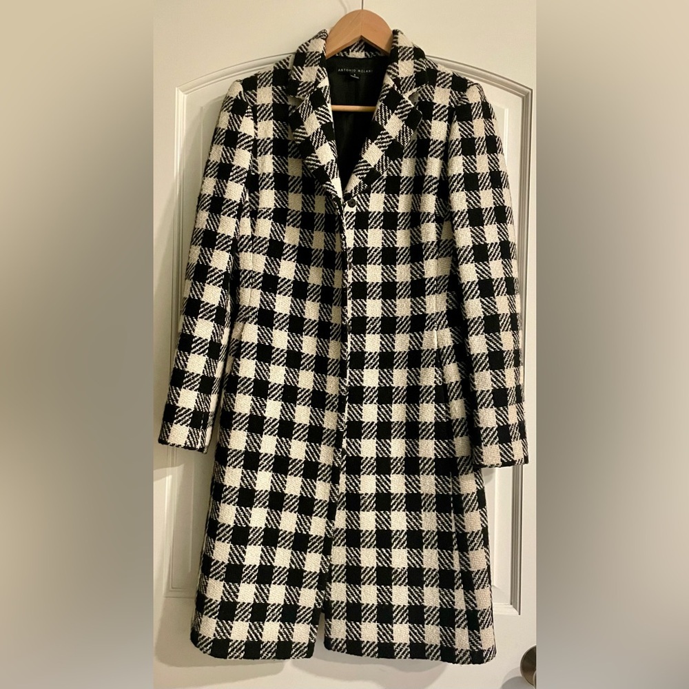 ANTONIO MELANI Black and White Checkered Wool  Coat